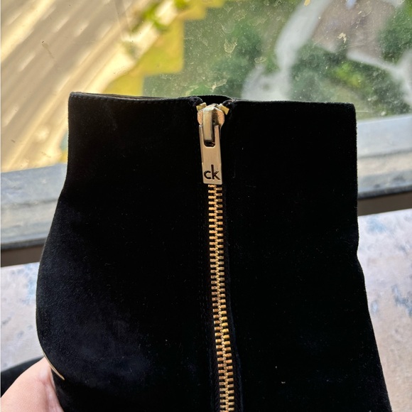 Calvin Klein suede booties with gold zippers. Size 8. - Picture 2 of 3